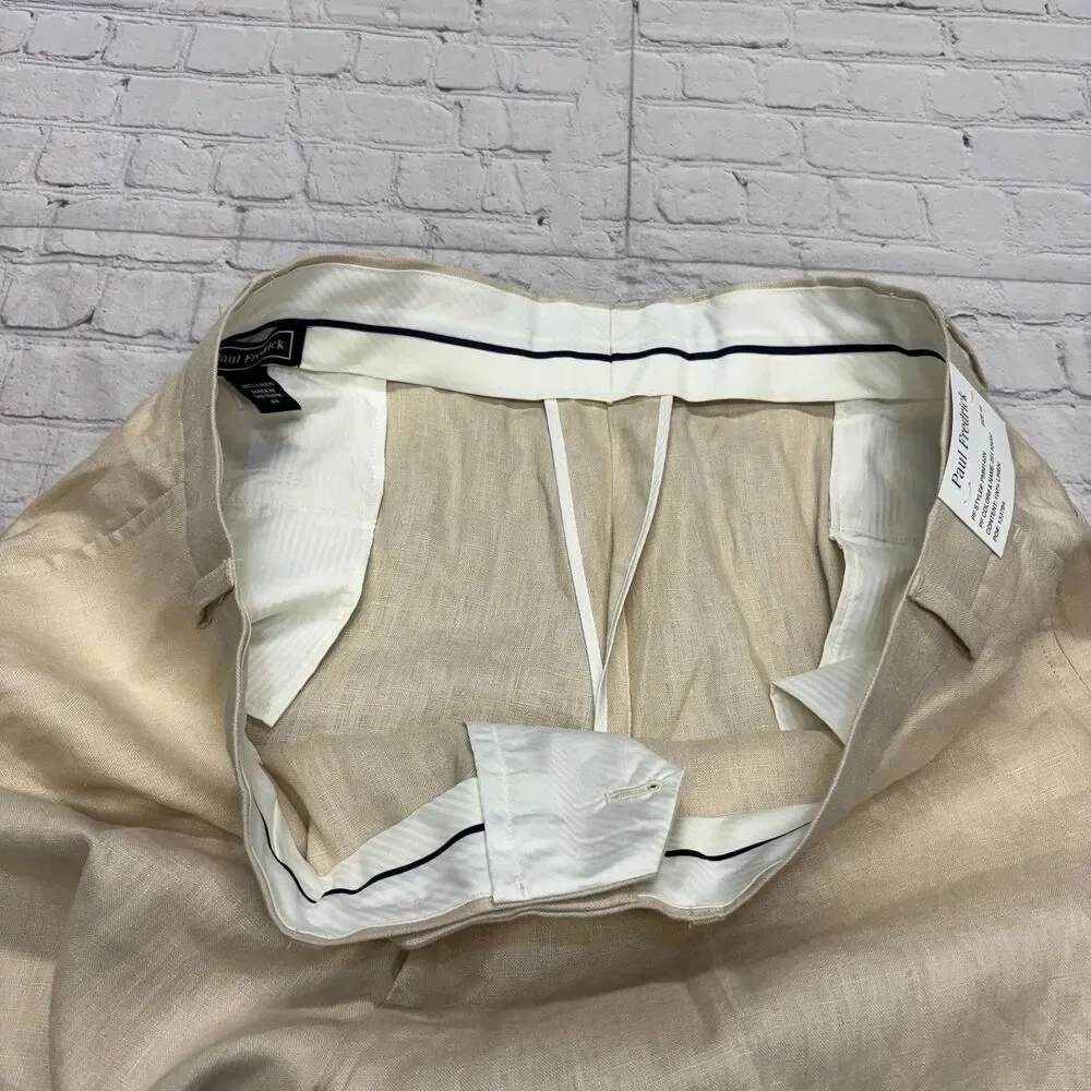 NWT Paul Fredrick Men 100% Linen Chino Pants Size 44x24 Beige D126 -29